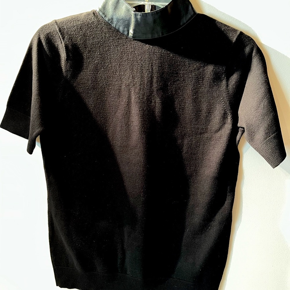 Anne Klein leather neck and short sleeves top